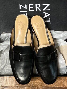 NWT Naturalizer Etta Black Leather Mule Loafers Size8.5